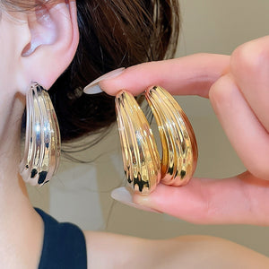 Metal Textured Teardrop Stud Earrings Minimalist European American Style Iron Jewelry