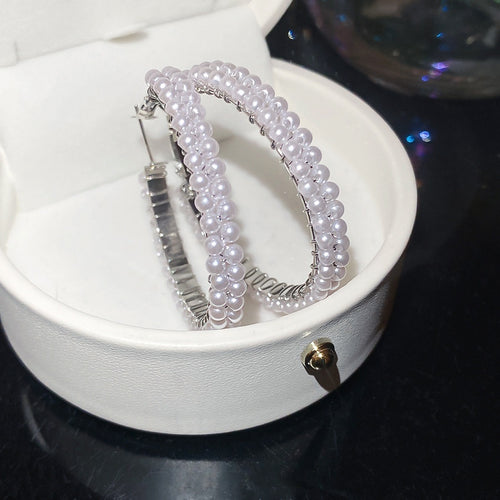 2026 New Elegant Faux Pearl Round Hoop Earrings With Silver Pins, Minimalist Light Luxury Jewelry