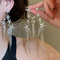 Copper Rhinestone Round Flower Tassel Drop Earrings With Silver Needle Posts view 1