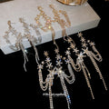 Copper Rhinestone Round Flower Tassel Drop Earrings With Silver Needle Posts view 4