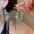 Copper Rhinestone Round Flower Tassel Drop Earrings With Silver Needle Posts view 3