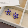 Elegant Purple Crystal Flower Petal Rhinestone Alloy Silver Needle Studs For Women Luxury Statement Earrings view 3