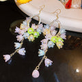 Rhinestone Oval Resin Flower Tassel Drop Earrings, Sweet Vacation Style Floral Ear Hooks view 4