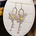 Rhinestone Oval Resin Flower Tassel Drop Earrings, Sweet Vacation Style Floral Ear Hooks view 2