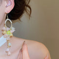Rhinestone Oval Resin Flower Tassel Drop Earrings, Sweet Vacation Style Floral Ear Hooks view 3