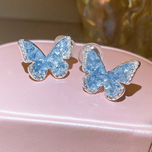 2026 New Gradient Crystal Glass Butterfly Clip-on Earrings Light Luxury Designer Animal Jewelry