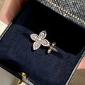 Copper Zircon Star Flower Open Ring Light Luxury Elegant Fashion Ring For Index Finger view 3