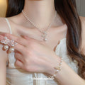 18K Gold Plated Zircon Butterfly Faux Pearl Jewelry Set Sweet Earrings Necklace Bracelet view 2