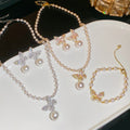 18K Gold Plated Zircon Butterfly Faux Pearl Jewelry Set Sweet Earrings Necklace Bracelet view 3
