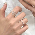 Minimalist Copper Oval Open Ring With Sparkling Zircon Flower Accent, Geometric Office Style Ring For Women view 1