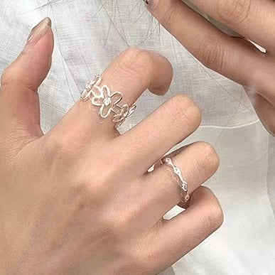 Minimalist Copper Oval Open Ring With Sparkling Zircon Flower Accent, Geometric Office Style Ring For Women