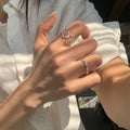 Minimalist Copper Oval Open Ring With Sparkling Zircon Flower Accent, Geometric Office Style Ring For Women view 3