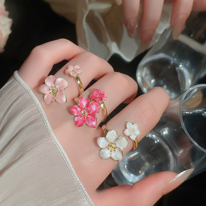 Sweet Enamel Flower Open Alloy Ring Summer Fresh Niche Design Adjustable Finger Jewelry