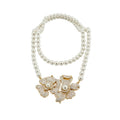 French Rhinestone Flower Faux Pearl Necklace And Earrings Jewelry Set, Vintage Old Money Banquet Style view 5