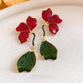 Alloy Enamel Flower Stud Earrings With Silver Pins Sweet Forest Style Floral Ear Jewelry view 4