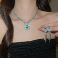 Light Luxury Copper Zircon Teardrop Earrings And Necklace Jewelry Set For Evening Dress view 4