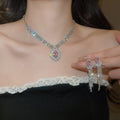Light Luxury Copper Zircon Teardrop Earrings And Necklace Jewelry Set For Evening Dress view 2