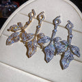 Luxury Copper Leaf Drop Earrings With Sparkling Zirconia And Silver Posts view 4