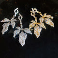 Luxury Copper Leaf Drop Earrings With Sparkling Zirconia And Silver Posts view 2