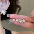 Korean Minimalist Cat Eye Stone Rhombus Stud Earrings Jewelry Set For Women view 2