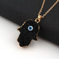 Gold Tone Crystal Cluster Hamsa Evil Eye Pendant Necklaces in Two Colors view 2