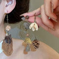 Wooden Maple Leaf Pine Cone Stud Earrings Necklace Jewelry Set Ethnic Irregular Boho Design For Women view 4