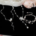 Sweet Floral Faux Pearl Necklace And Bracelet Jewelry Set For Women 2026 Spring Design view 2