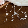 Sweet Floral Faux Pearl Necklace And Bracelet Jewelry Set For Women 2026 Spring Design view 4