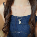Korean Style Faux Pearl Grape Cluster Sweater Necklace With Natural Stone Geometric Pendant view 3