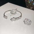 Luxury Copper Zircon Flower Open Bracelet And Ring Jewelry Set For Women 2026 view 3