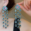 Vintage Copper Zircon Rhombus Tassel Drop Earrings With Silver Posts Palace Style view 1