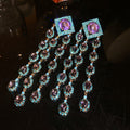 Vintage Copper Zircon Rhombus Tassel Drop Earrings With Silver Posts Palace Style view 4