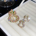 18K Gold Plated Copper Zircon Gourd Hollow Stud Earrings Brooch Jewelry Set For Women view 2