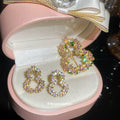 18K Gold Plated Copper Zircon Gourd Hollow Stud Earrings Brooch Jewelry Set For Women view 4