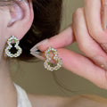 18K Gold Plated Copper Zircon Gourd Hollow Stud Earrings Brooch Jewelry Set For Women view 3