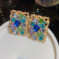 Vintage Alloy Geometric Square Hollow Rhinestone Silver Pin Stud Earrings Court Style view 4