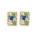 Vintage Alloy Geometric Square Hollow Rhinestone Silver Pin Stud Earrings Court Style view 5