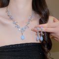 Light Luxury Resin Flower Teardrop Stud Earrings Necklace Jewelry Set With Rhinestones view 1