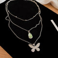 Stainless Steel Resin Waterdrop Butterfly Layered Sweater Necklace Sweet Cool Forest Style view 2
