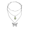 Stainless Steel Resin Waterdrop Butterfly Layered Sweater Necklace Sweet Cool Forest Style view 5