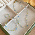 Sweet Flower Glazed Glass Jewelry Set With Bracelet Necklace And Ring, Elegant Fresh Style view 4