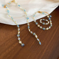 Sweet Flower Glazed Glass Jewelry Set With Bracelet Necklace And Ring, Elegant Fresh Style view 2