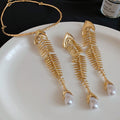 European American Alloy Rhinestone Fishbone Pearl Earrings Necklace Jewelry Set For Women view 4