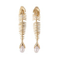 European American Alloy Rhinestone Fishbone Pearl Earrings Necklace Jewelry Set For Women view 5