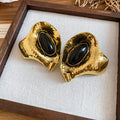 Vintage Metal Irregular Oval Geometric Stud Earrings, Statement Designer Style Jewelry view 4