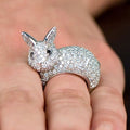Cute 3D Rabbit Ring For Women Heavy Luxury Wax Setting Animal Jewelry Niche Statement Ring view 1