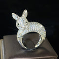 Cute 3D Rabbit Ring For Women Heavy Luxury Wax Setting Animal Jewelry Niche Statement Ring view 2