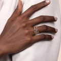 Cross Line Design Two Tone Ring For Women, Elegant Fashion Jewelry For Live view 3