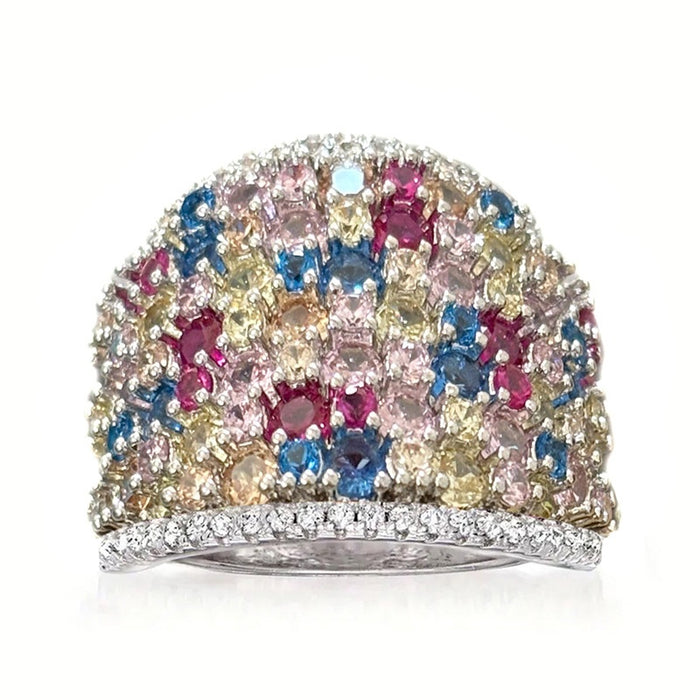 Women's Colorful Inlaid Zircon Ring, Luxury Spring Magazine Style Elegant Fashion Jewelry