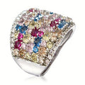 Women's Colorful Inlaid Zircon Ring, Luxury Spring Magazine Style Elegant Fashion Jewelry view 3